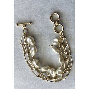 Faux Pearl Accents Gold-Tone Chain Bracelet With & Toggle Clasp